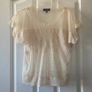 Rafaella Cream sheer embroidered mesh crop top Size MP